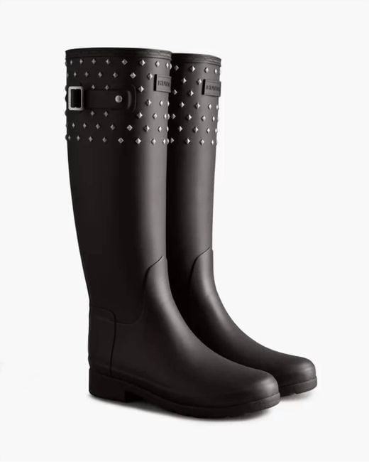 HUNTER Refined Slim Fit Tall Stud Cuff Rain Boots in Black Lyst