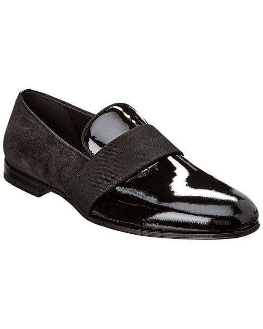 Ferragamo Black Patent & Suede Loafer for men
