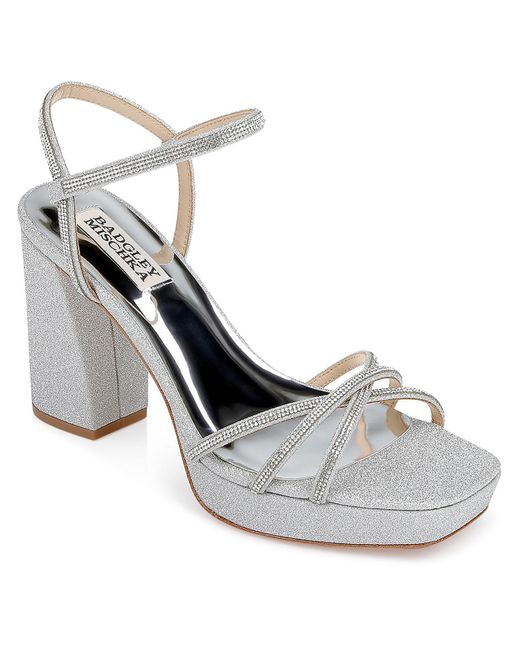 Badgley Mischka Gray Frida Glitter Slingback Platform Sandals