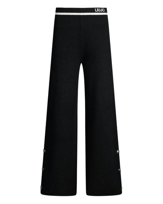 Liu Jo Black Wide-Leg Trousers With Decorative Hem Buttons