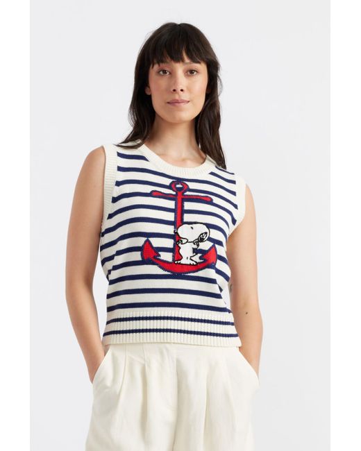 Chinti & Parker White Cream Cotton Snoopy Anchor Tank