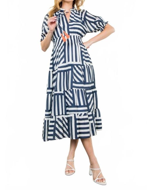 Thml Blue Victoria Stripe Tiered Midi Dress