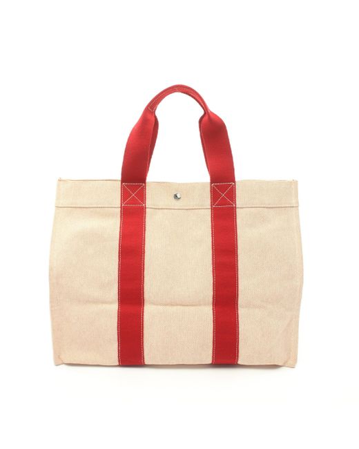 Hermès Red Cabas De Plage Gm Handbag Tote Bag Canvas Silver Hardware