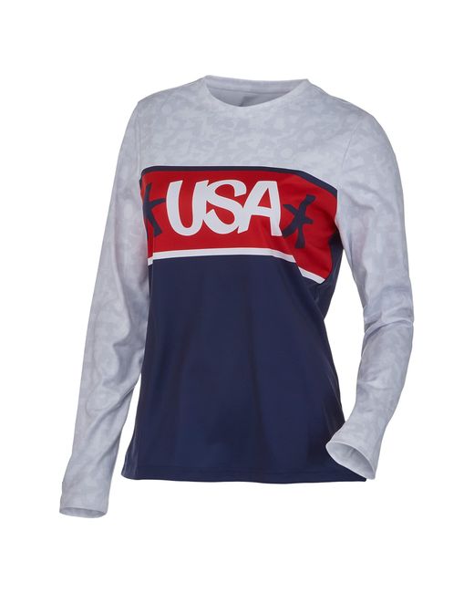 Spyder Women's Blue Usa Snow Long Sleeve Crew Neck Tee