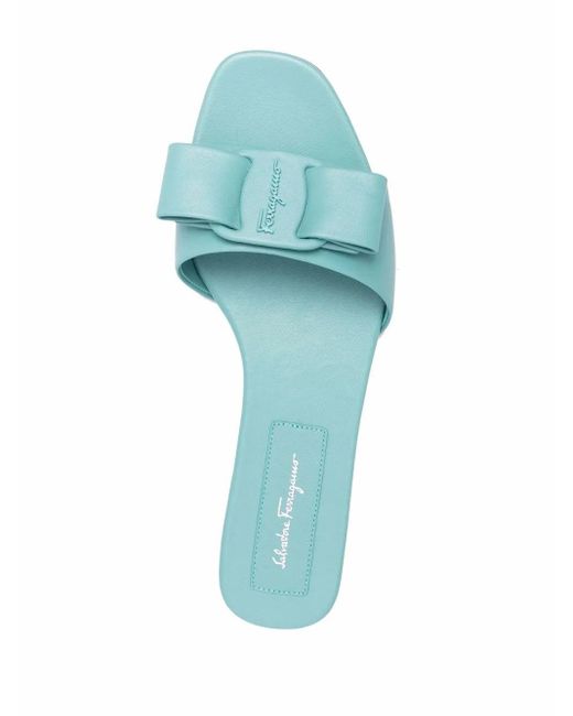 Ferragamo Blue Ferragamo Embossed Bow-Detail Sandals