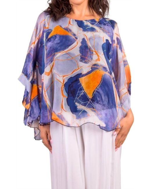 Gigi Moda Blue Coletta Abstract Silk Top