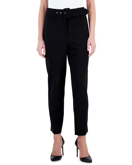 Tahari Black High Rise Belted Ankle Pants