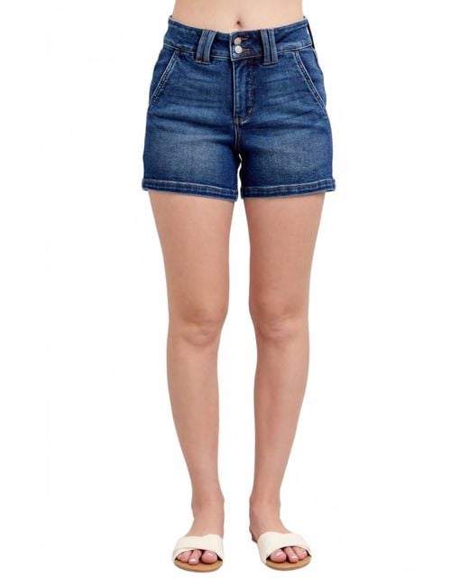 Judy Blue Women's Blue High Waist Double Button Waistband Shorts