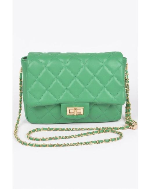 Fashnzfab Women's Green Quilted Faux Leather Flap Bag
