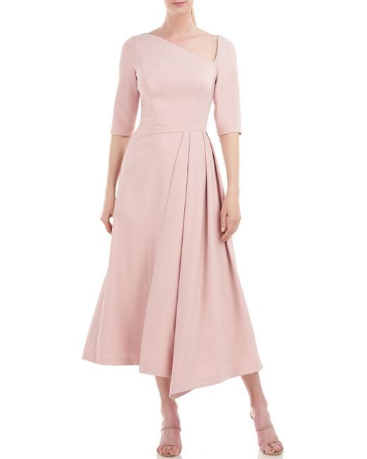 Kay Unger Pink Pleated Midi Cocktail And Party Dress