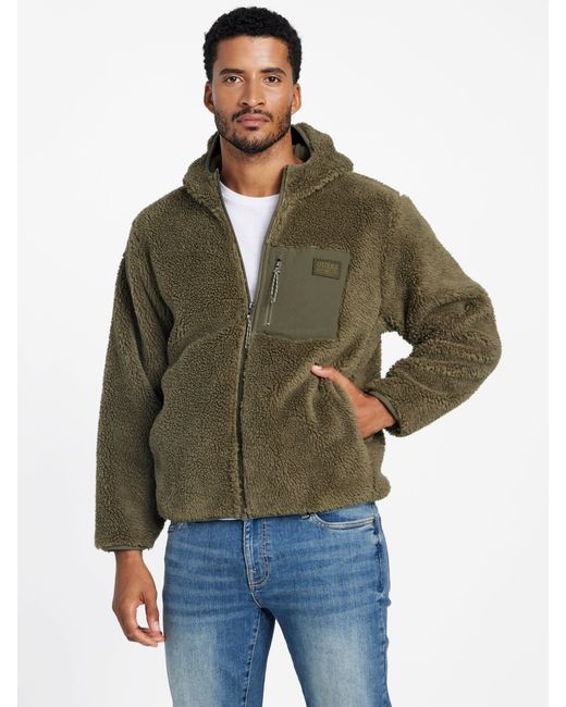 Guess Victor Sherpa Full-Zip Hoodie in Green for Men | Lyst