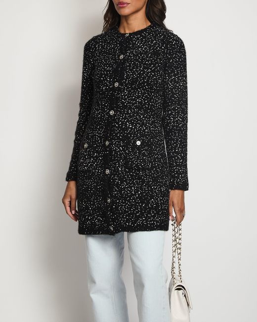 Chanel Black Andtweed Long-line Cardigan With Buttons And Pocket Details