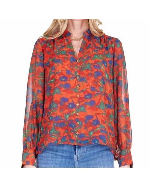 J joy Red Front Split Button Top