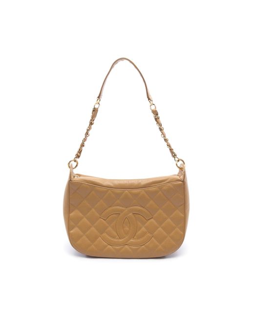Chanel Brown Matelasse Coco Mark Chain Shoulder Bag Caviar Skin Light Gold Hardware