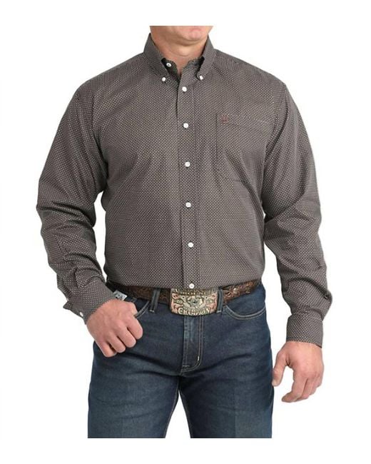Cinch Gray Classic Print Button Down Shirt for men