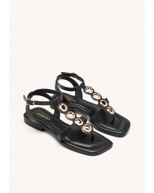 Gioseppo Black Epping Flat Leather Sandals