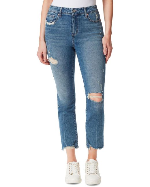 Jessica Simpson Spotlight Denim Ripped Straight Leg Jeans in Blue | Lyst