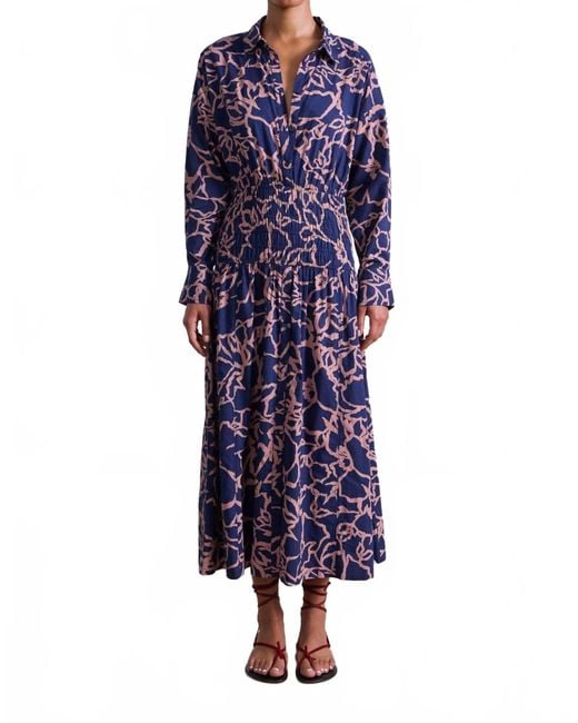Apiece Apart Blue Sophia Smocked Shirt Dress