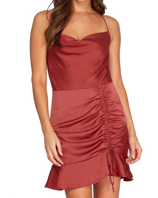 She + Sky Red Cowl Neck Ruched Dress