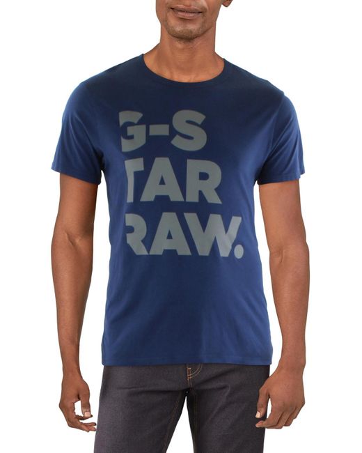 G-Star RAW Blue Cotton Logo T-shirt for men