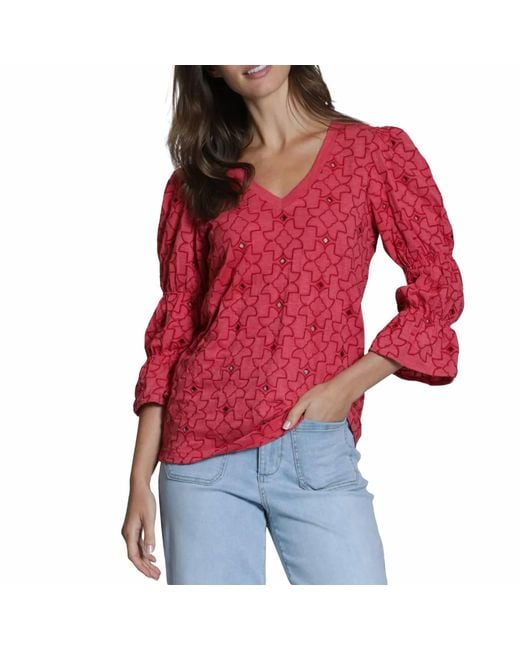 Apny Red Eyelet Grace Tee