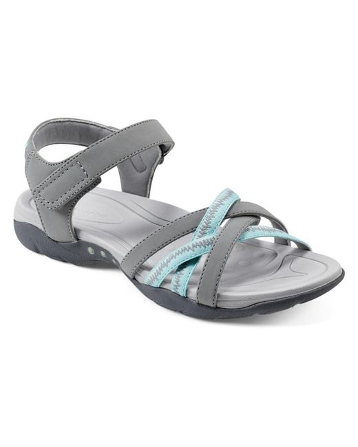 Easy Spirit Gray Cushioned Footbed Faux Leather Strappy Sandals