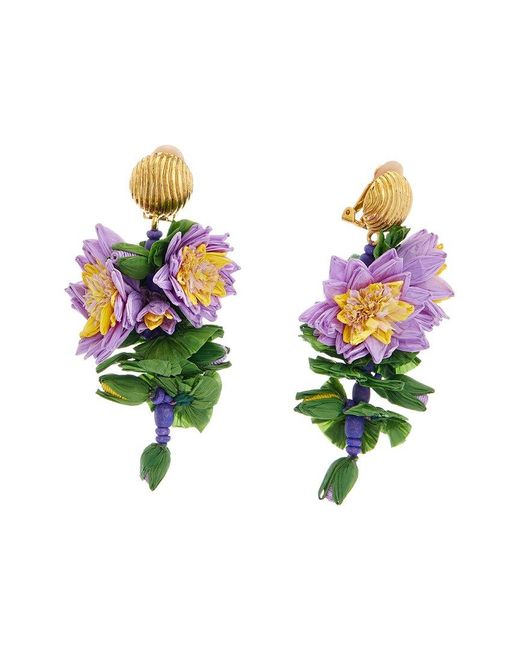 Oscar de la Renta Multicolor 14k Raffia Flower Earrings