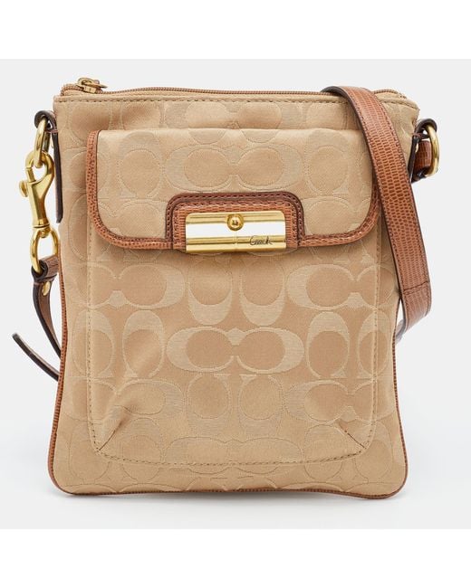COACH Natural / Signature Canvas And Leather Courie Crossbody Bag