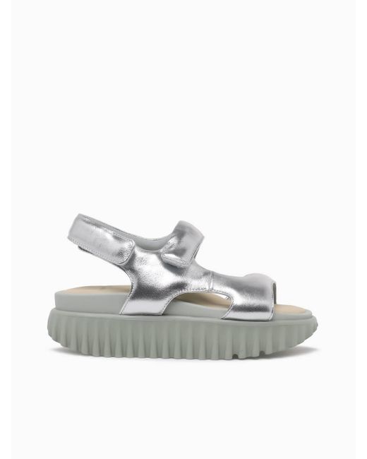 4Ccccees White Waffo Pure Sheep Leather Sandal In Silver