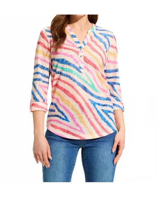 Fdj Red Zebra Three Quarter Sleeve Top