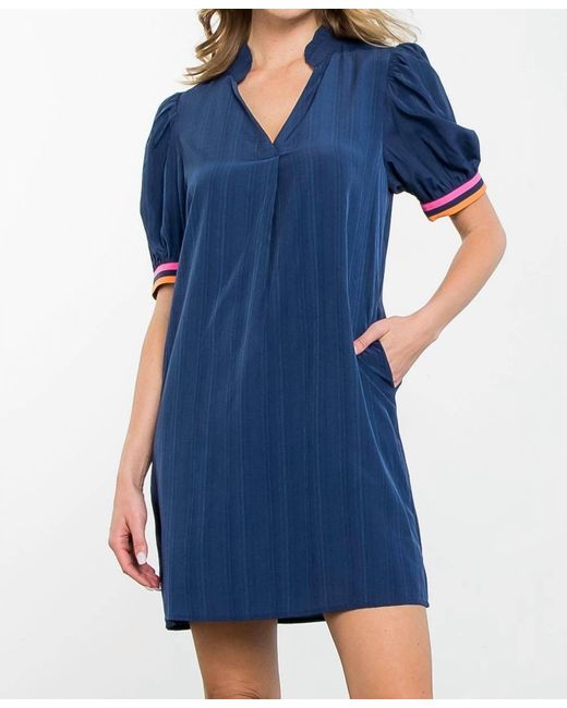 Thml Blue Puff Sleeve Dress With Pockets
