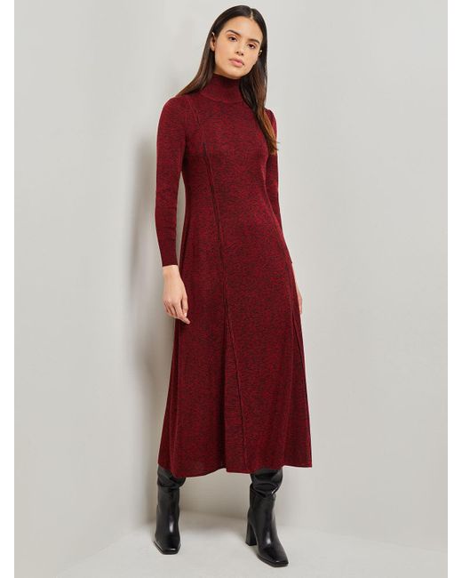Misook Red Long Sleeve Mock Neck Knit Maxi Dress