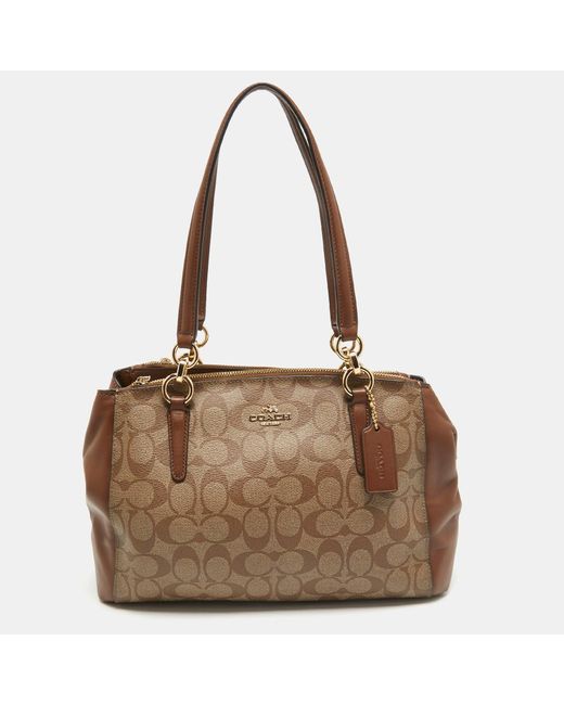 COACH Brown Signature Coated Canvas Small Christie Carryall Satchel