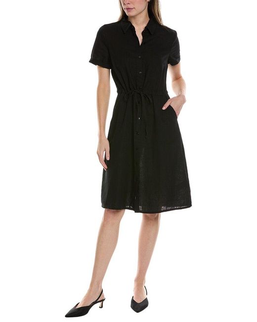 Ellen Tracy Black Linen-blend Shirtdress