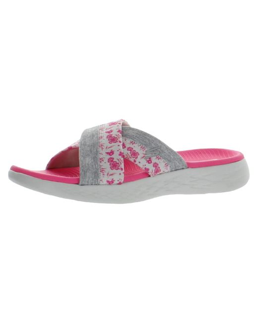Skechers Pink On The Go 600-blooms Open Toe Floral Wedge Sandals