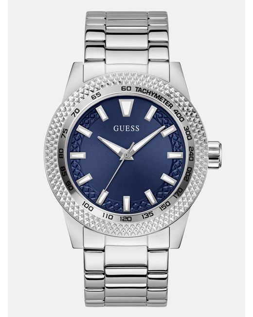 Guess Factory Gray Silver-tone And Blue Analog Watch for men