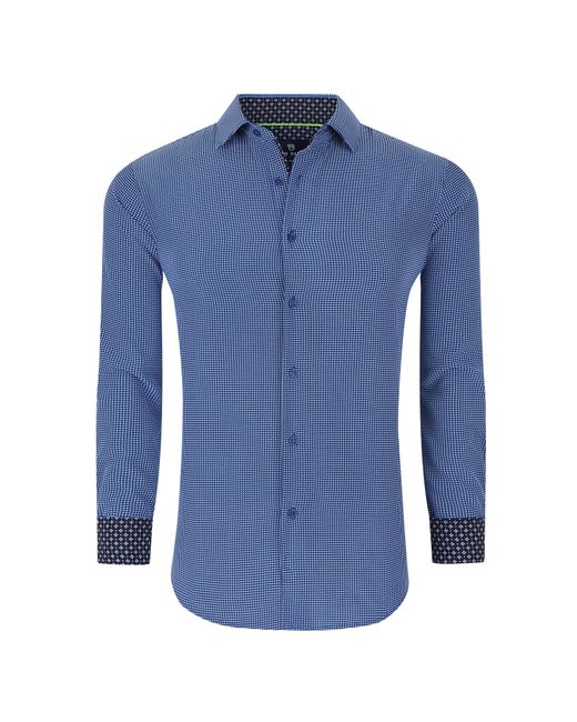 Tom Baine Blue Slim Fit Performance Long Sleeve Geometric Button Down for men