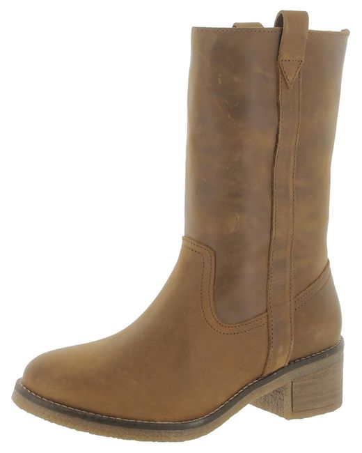 Steve Madden Brown Leather Stacked Heel Mid-calf Boots