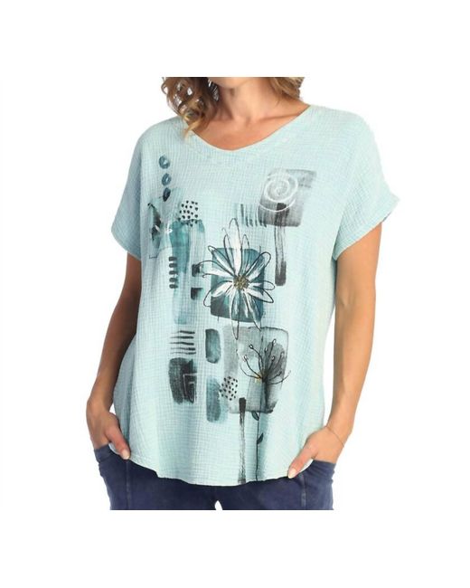 Jess & Jane Blue Lily Double Gauze Mineral Washed Sleeve Top.