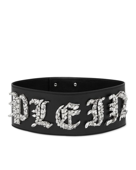 Philipp Plein Black Leather Belt Gothic Plein