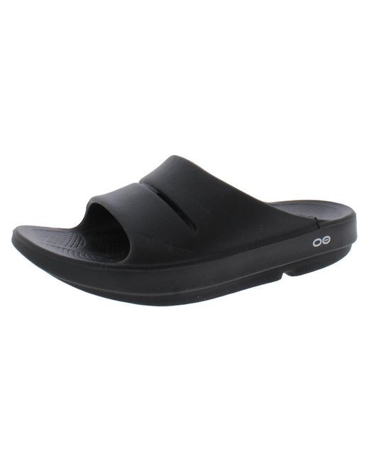 OOFOS Black Open Toe Flat Slide Sandals for men