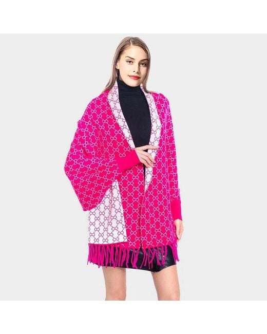 TRUEDAMES Pink Luxury Patterned Poncho