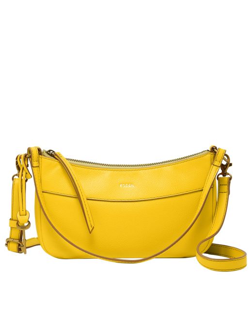 Fossil Yellow Skylar Leather Baguette