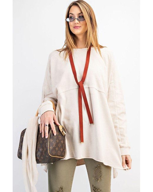 TRUEDAMES Women's Natural Terry Knit Upside Down Detailing Side Slits Pullover Tunic