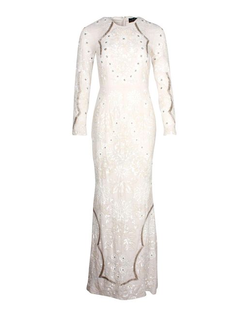 Needle & Thread White Embellished Beige Maxi Dress