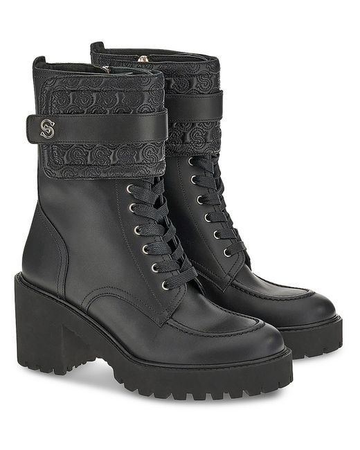 Ferragamo Black Shiraz Faux Leather Lug Sole Combat & Lace-up Boots
