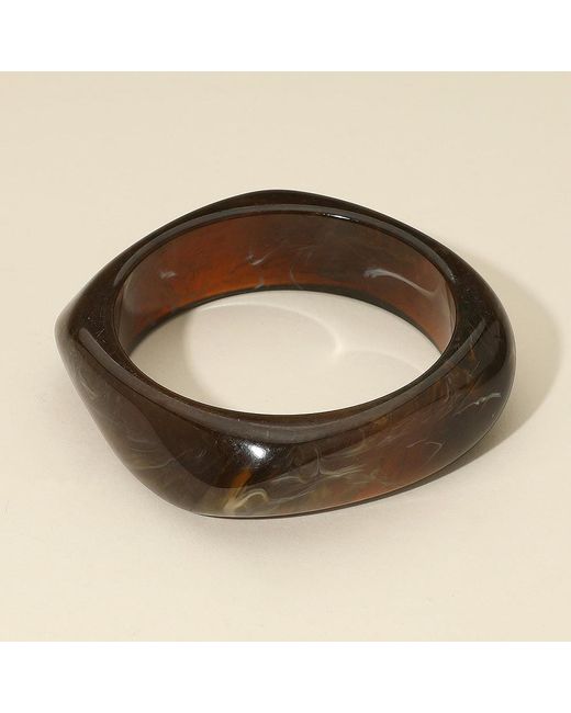 Fashnzfab Brown Marbled Celluloid Acetate Square Bangle Bracelet Dark