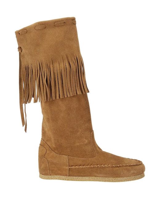P.A.R.O.S.H. Brown Suede Boots With Festoon Hem