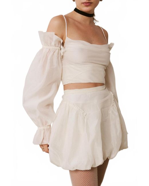 Saemdi Women's White Bubble Mini Skirt