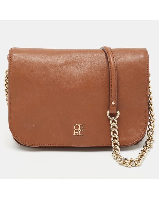 CH by Carolina Herrera Brown Monogram Leather Flap Shoulder Bag